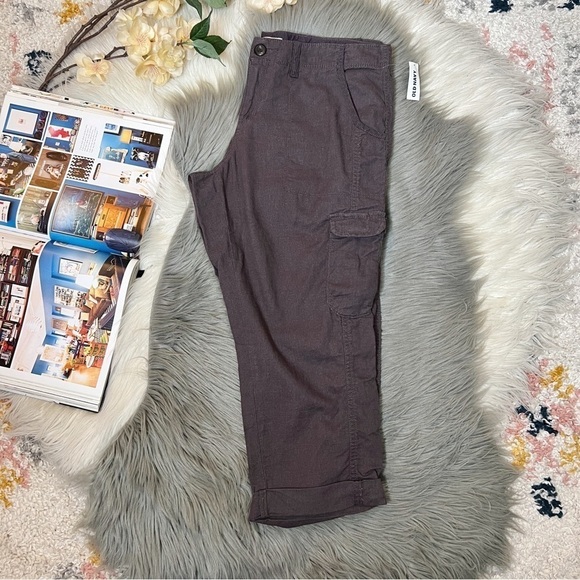 NWT Old Navy Y2K Brown Linen Low Rise Cargo Utility Capri Women’s Pants Sz 10 - Picture 11 of 11